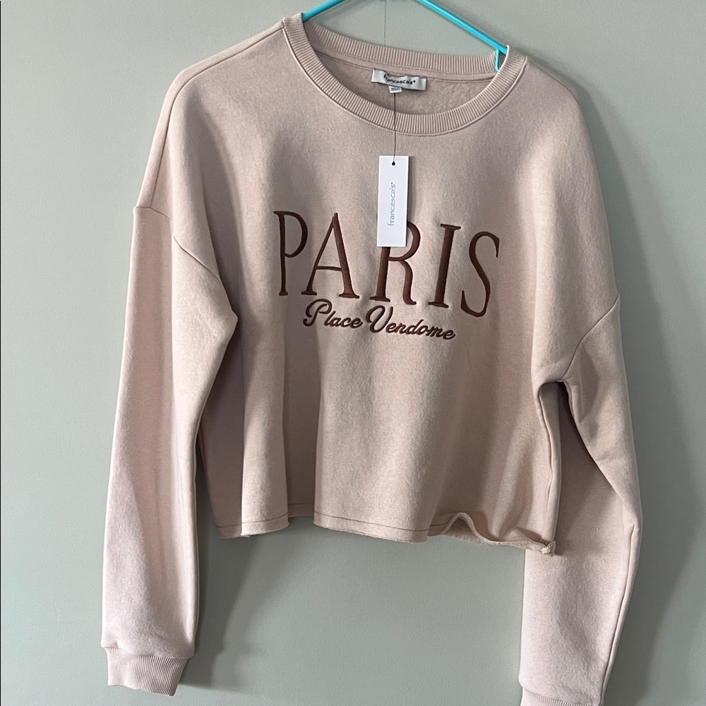 Francesca's Collections Paris Place Vendome Cropped Sweatshirt - Blush Pink